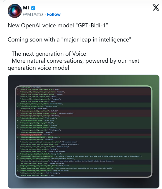 OpenAI曝光双向语音模型GPT-Bidi-1