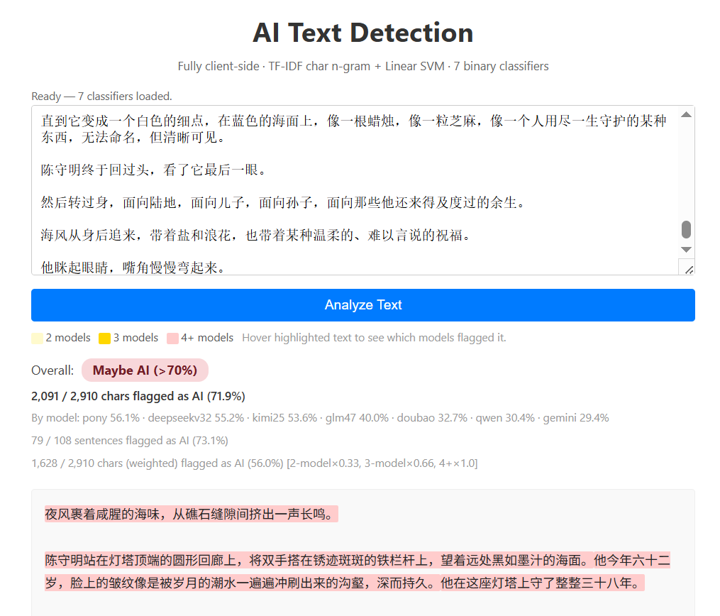 用传统机器学习检测AI生成文本