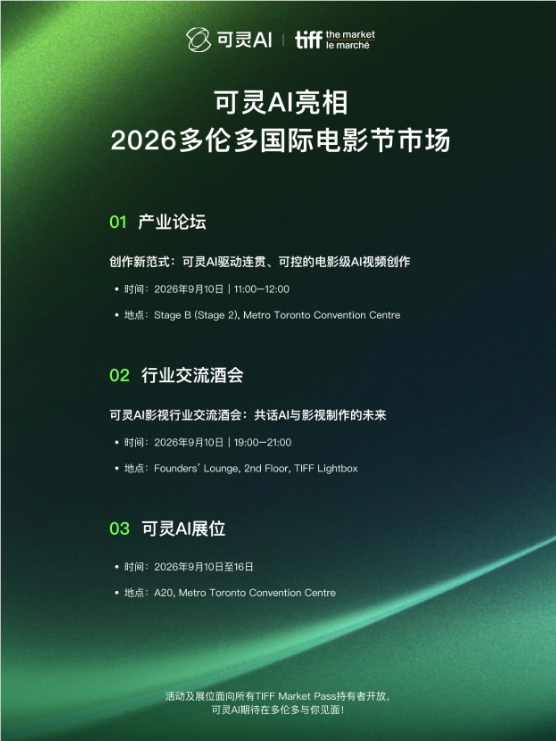 可灵AI将亮相多伦多国际电影节市场 封面图