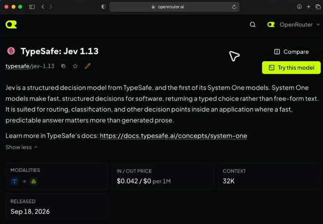 TypeSafe AI 推出专用决策模型 Jev 封面图