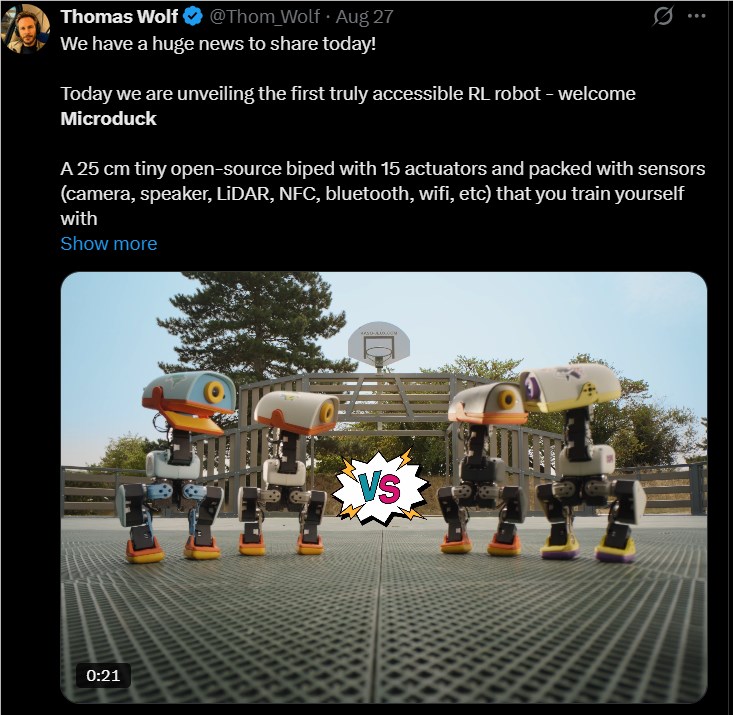 开源微型双足机器人Microduck发布 封面图