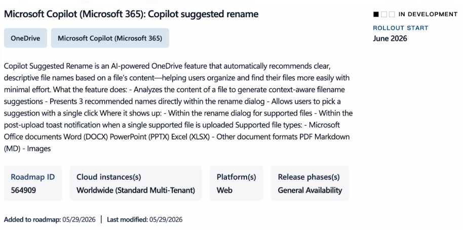 微软OneDrive将推Copilot自动重命名功能